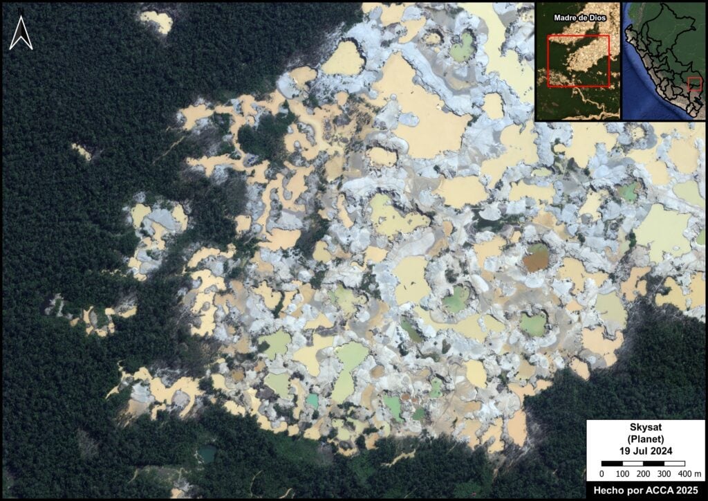 L'or noir d'Amazonie : que se passe-t-il dans la plus grande forêt du monde ? 5 Déforestation due à l'exploitation de l'or dans la zone tampon de la Réserve Nationale de Tambopata, dans la région de Madre de Dios / Crédit: MAAO