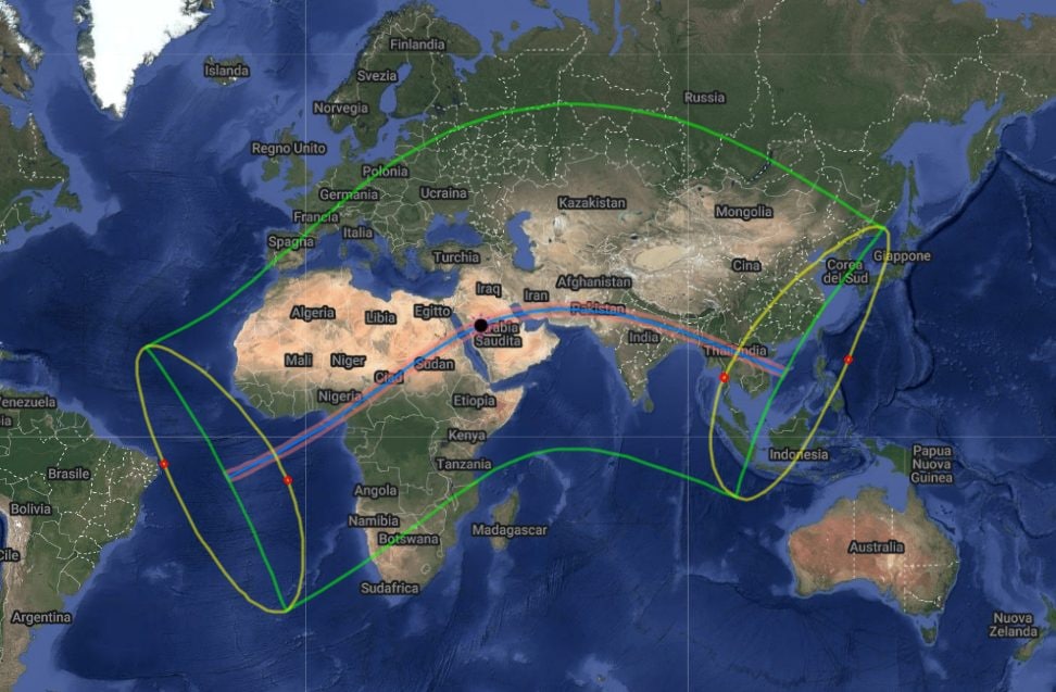 L’éclipse solaire totale du 2 août 2027 : une expérience fascinante à ne pas manquer 4 La zone bleue foncée sur la carte montre les zones concernées par la totalité de l'éclipse. Crédit : Google / xjubier.free.fr/
