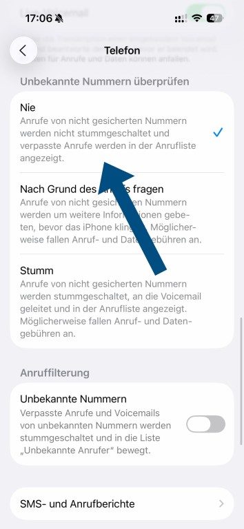 iOS 26 : Comment désactiver le filtre d'appel 4 Vérification des numéros inconnus