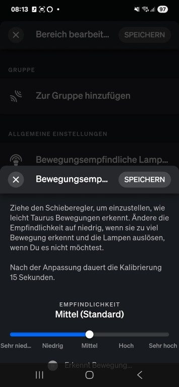 Hue MotionAware : Des lampes intelligentes qui détectent vos mouvements – découvrez leur fonctionnement 13 À quel point la détection de mouvement doit-elle être sensible ? (Capture d'écran)