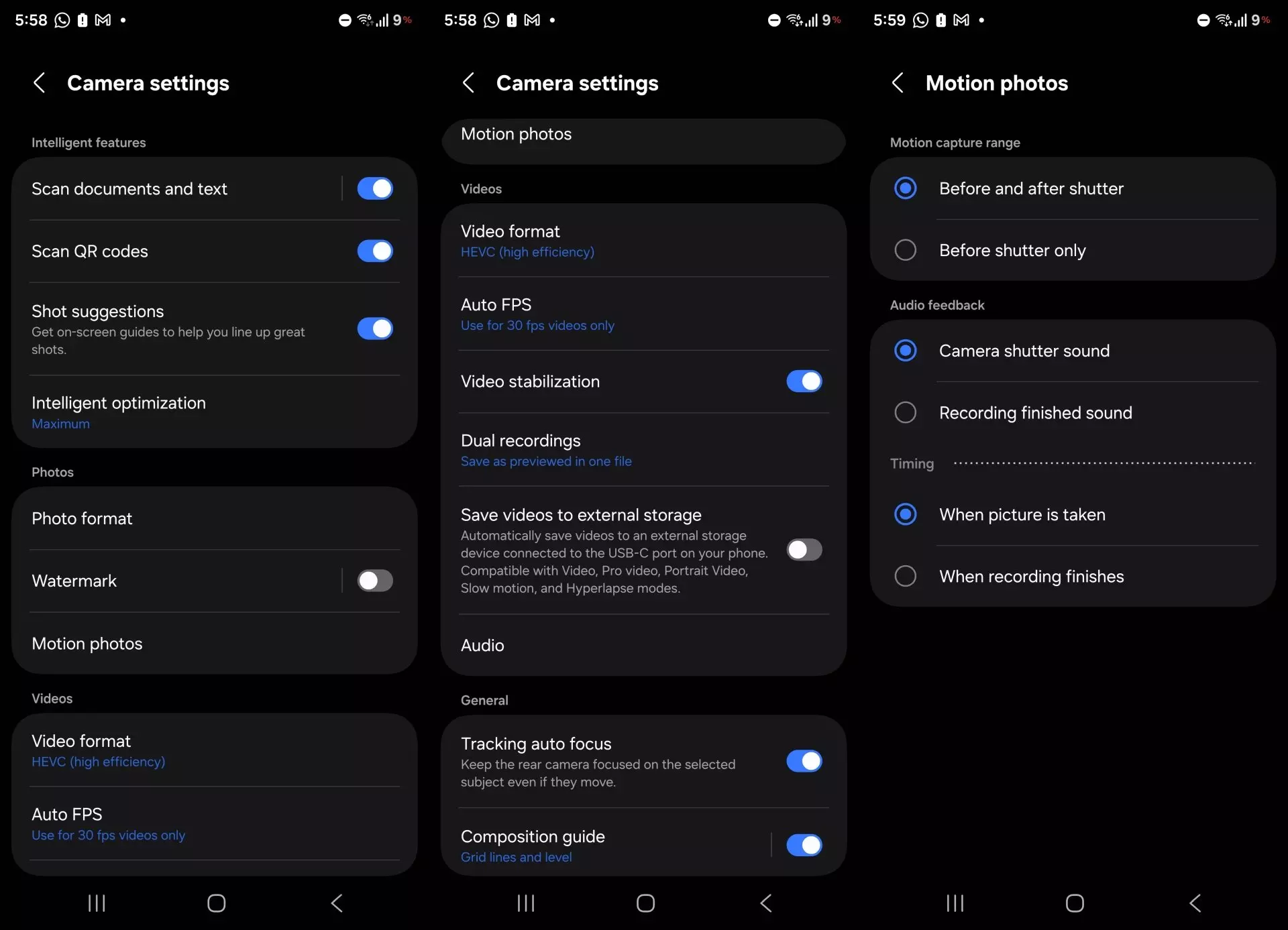 Ajustements de caméra de One UI 8.5