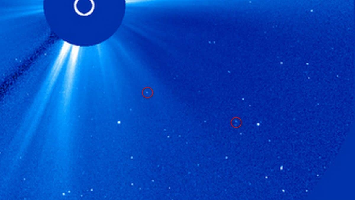 Deux comètes s'approchent dangereusement du Soleil et se désintègrent : des images époustouflantes 2 Les deux comètes se rapprochent du Soleil avant d'être détruites. Crédit : SOHO/NASA/ESA