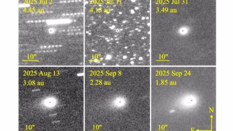 La trajectoire de 3I/ATLAS prend un tournant inattendu : que s'est-il passé ? 1 L'évolution de la queue de 3I/ATLAS. Crédit : Jewitt / Luu / arXiv