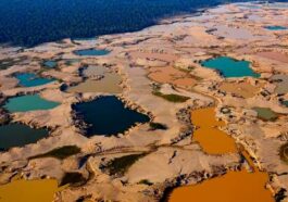 L’exploitation illégale de l'or laisse des étendues de mares stagnantes où avant se tenait une dense et riche forêt amazonienne au Pérou / Crédit: MAAP