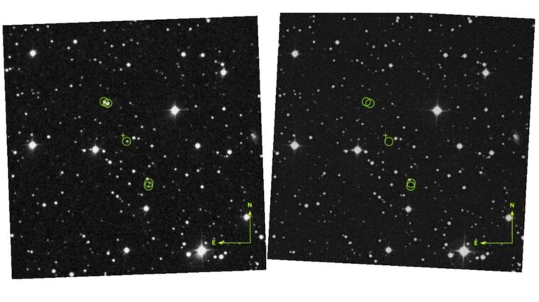 Lumières mystérieuses dans le ciel : des scientifiques établissent un lien entre essais nucléaires et observations d'OVNIs 1 Certains des flashs de lumière apparus et disparus dans les images astronomiques des années cinquante. Ils sont absents dans les images prises peu avant leur apparition et dans toutes celles qui suivent / Credit: Université de Stoccolma