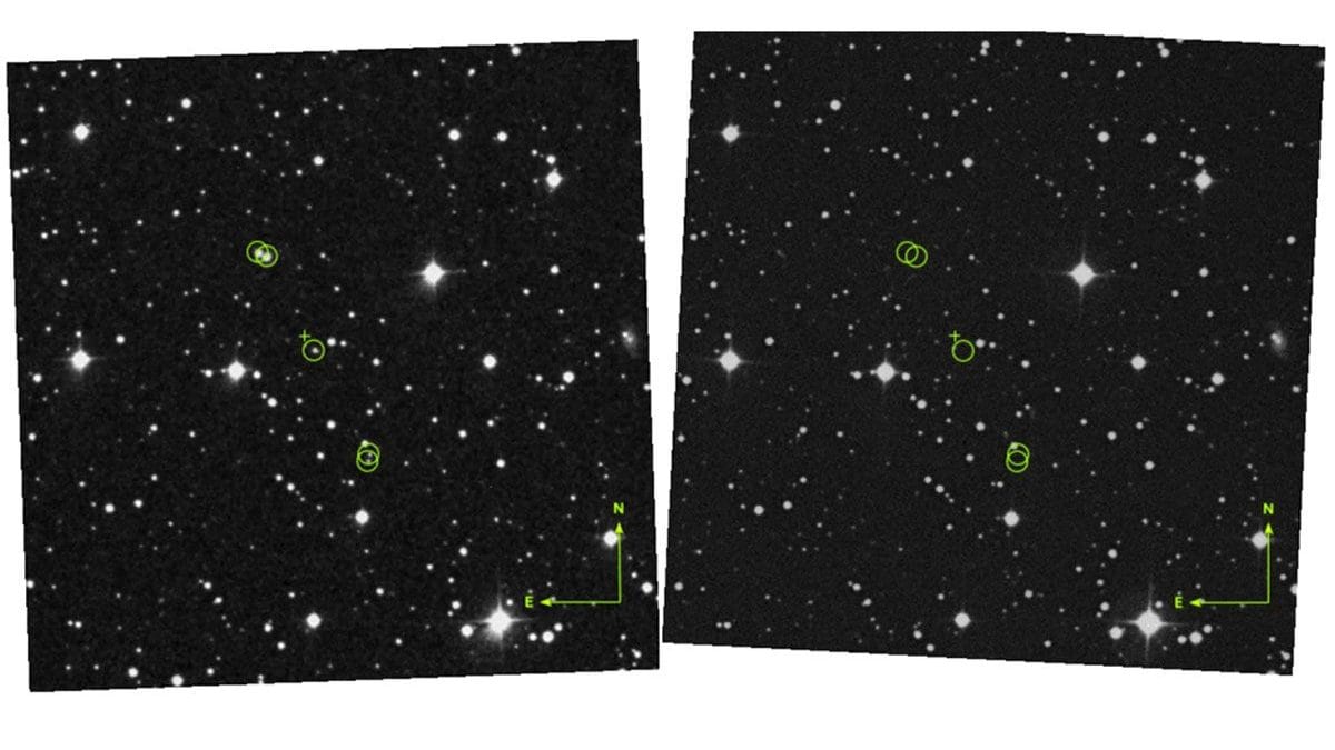 Lumières mystérieuses dans le ciel : des scientifiques établissent un lien entre essais nucléaires et observations d'OVNIs 2 Certains des flashs de lumière apparus et disparus dans les images astronomiques des années cinquante. Ils sont absents dans les images prises peu avant leur apparition et dans toutes celles qui suivent / Credit: Université de Stoccolma