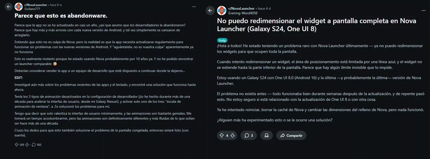 Nova Launcher est devenu un problème pour Android ; personne ne l'actualise mais il reste disponible 3 Quejas sobre Nova Launcher en Reddit