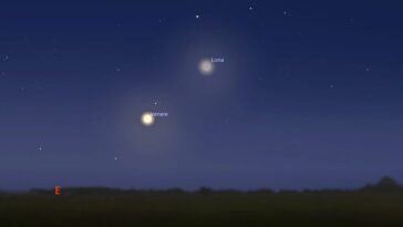 Simulation du 'baiser' entre la Lune et Vénus du 19 octobre 2025. Crédit : Stellarium