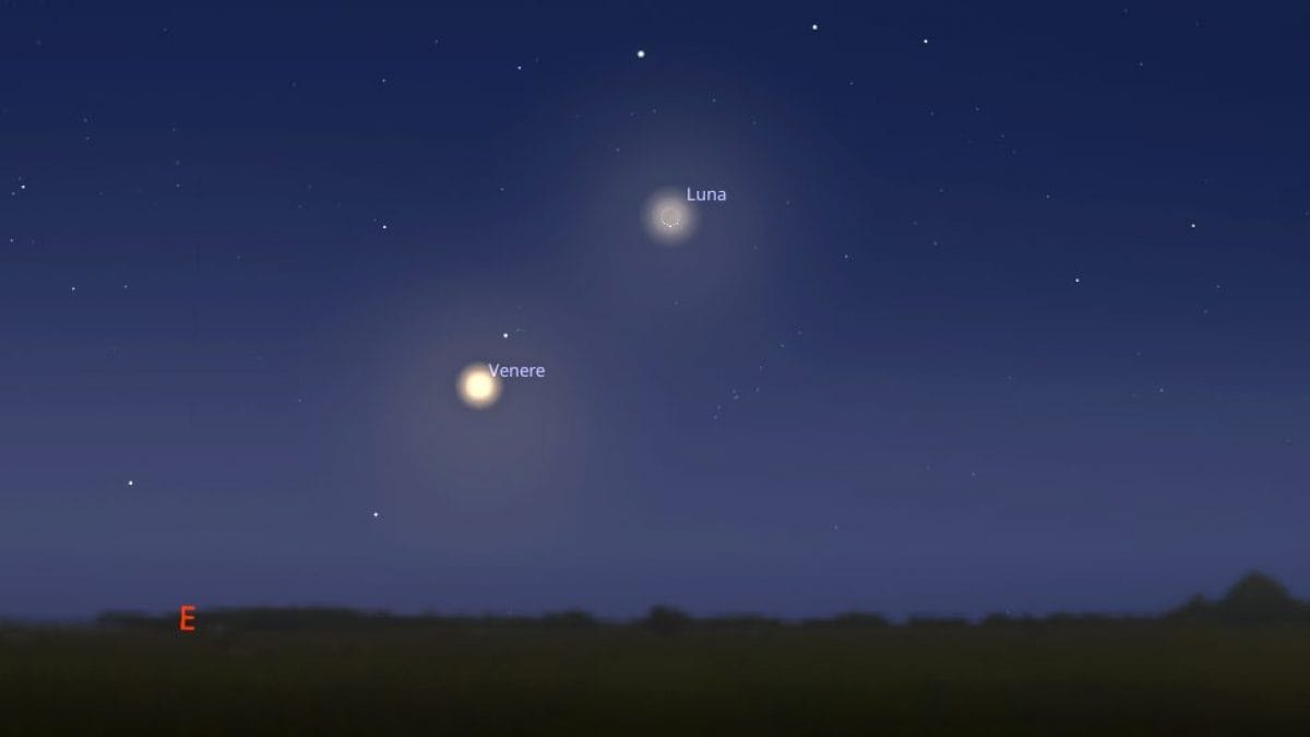 Sublime étreinte de la Lune et de Vénus entre le 18 et le 19 octobre : découvrez à quelle heure admirer ce spectacle céleste 2 Simulation du 'baiser' entre la Lune et Vénus du 19 octobre 2025. Crédit : Stellarium