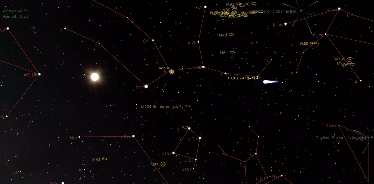 Suivez le parcours de 3I/Atlas à son passage près du soleil et dissipez vos doutes : astéroïde ou vaisseau extraterrestre ? 3 3I/ATLAS en el cielo.