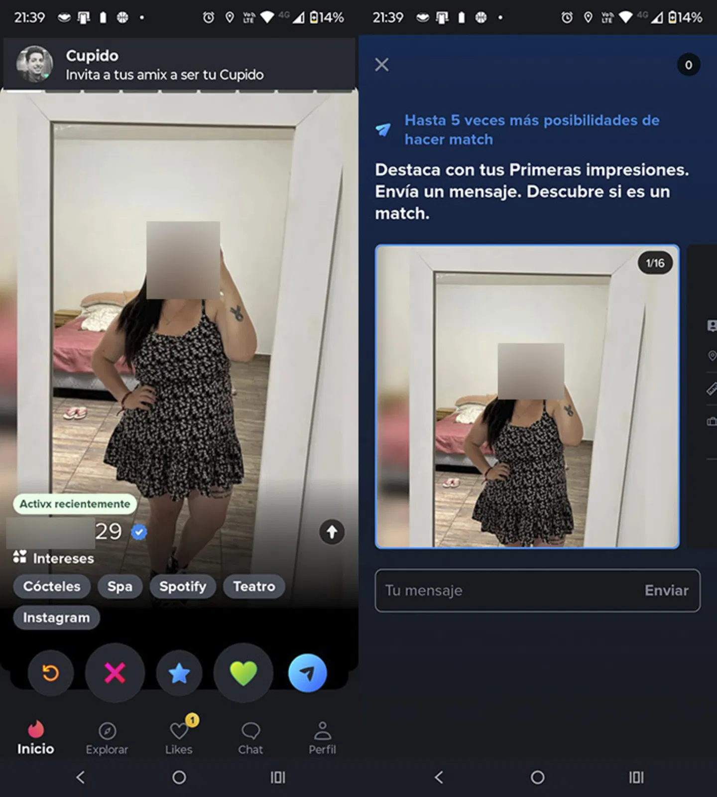 Icône commentaire sur Tinder