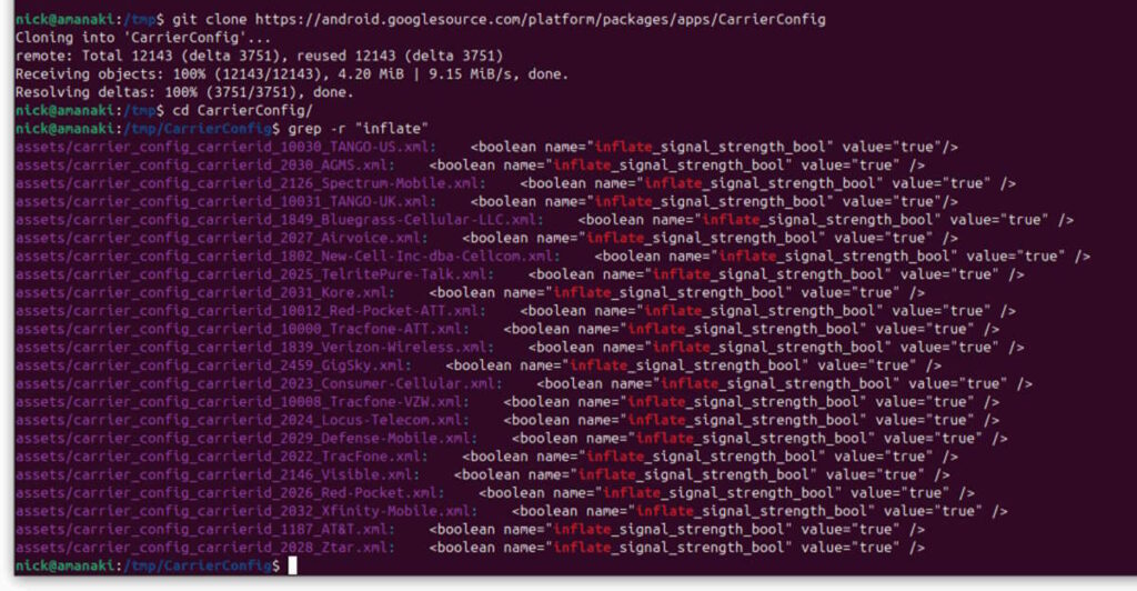 Android signal opérateurs falsifier