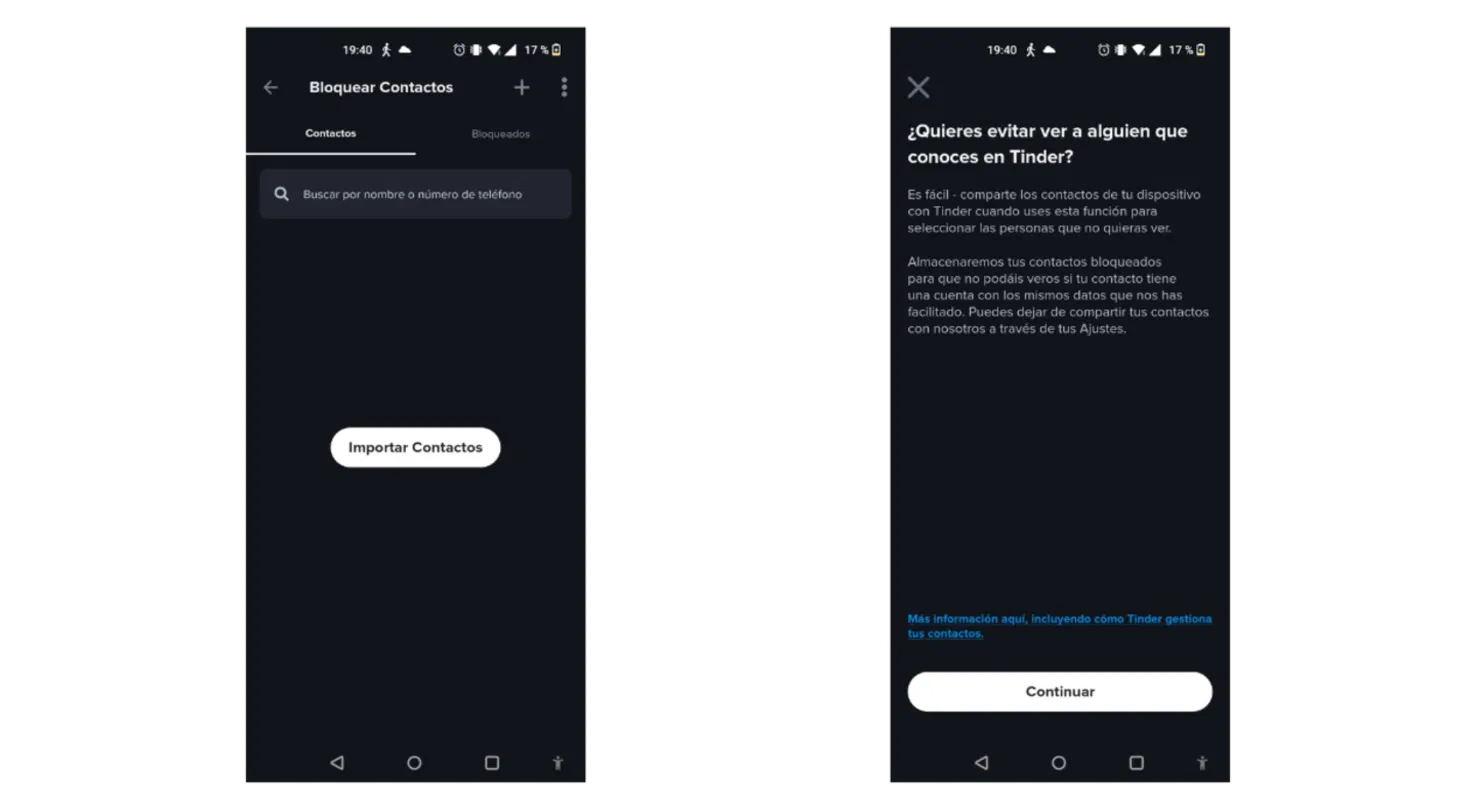 Options de blocage sur Tinder