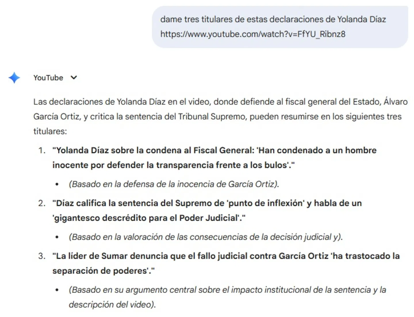9 astuces essentielles de Google Gemini pour simplifier votre quotidien 8 Fenêtre de Gemini où l'on peut voir qu'il résume des vidéos YouTube