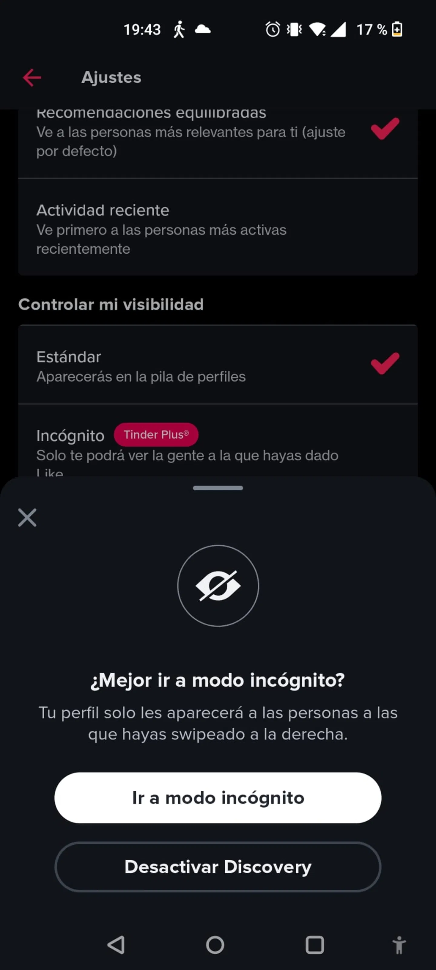 Activer le mode incognito sur Tinder