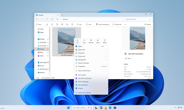 Windows 11 s'apprête à rendre votre menu contextuel beaucoup plus agréable à utiliser 2 Capture d'écran du nouveau menu contextuel dans la version preview de Windows 11.