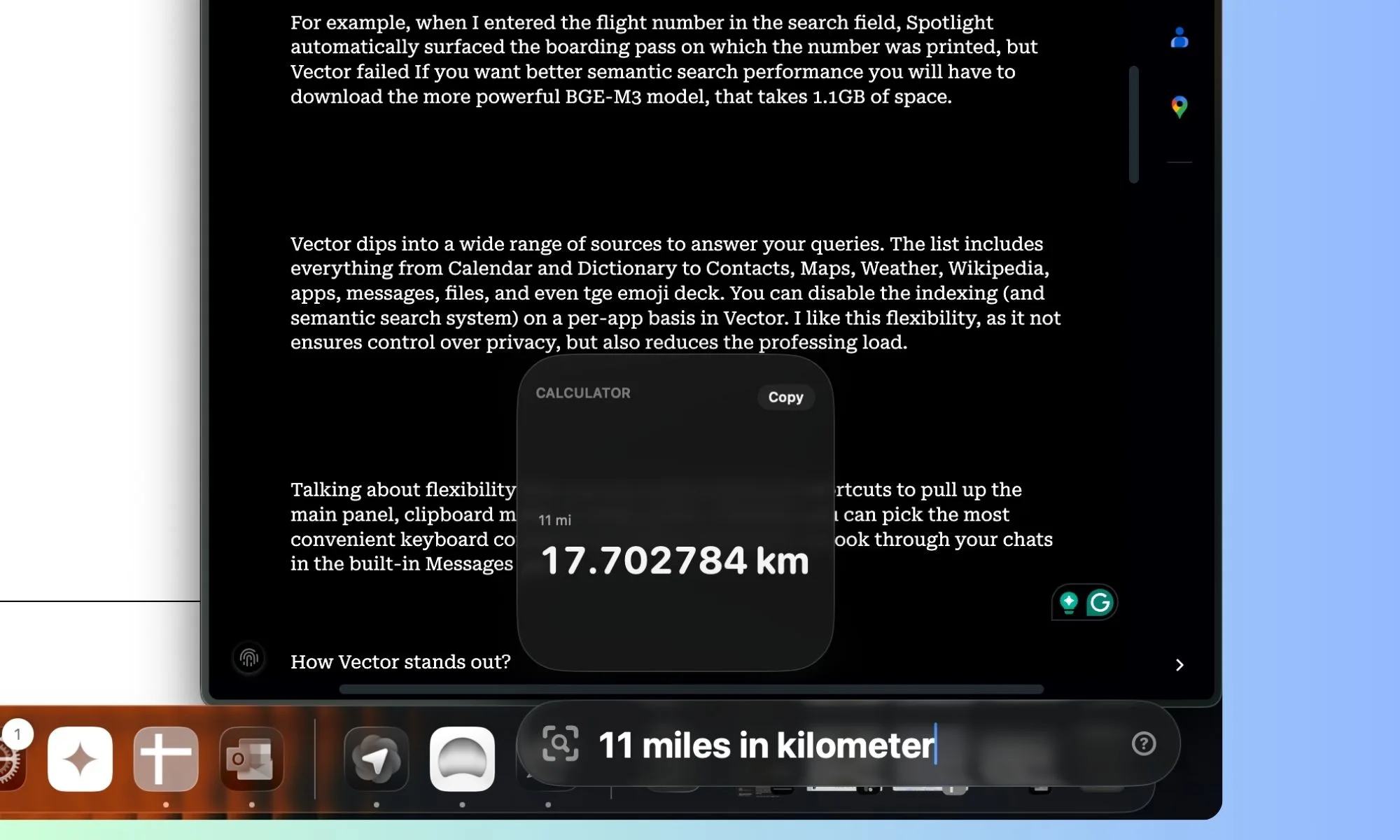 J'aimerais qu'Apple crée cet outil Mac, il est bien meilleur que Spotlight et tu devrais absolument l'essayer 6 Conversion d'unités dans l’application Vector pour Mac.