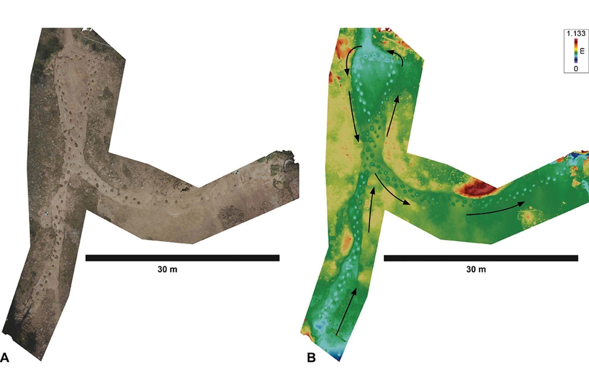 Le mystère des empreintes de dinosaures : une découverte fascinante grâce aux drones 3 Le parcours complet des empreintes laissées par le dinosaure. Crédits : Dott. Anthony Romilio