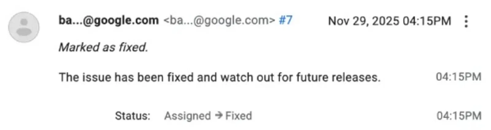 Mail de l'équipe Google concernant le Pixel