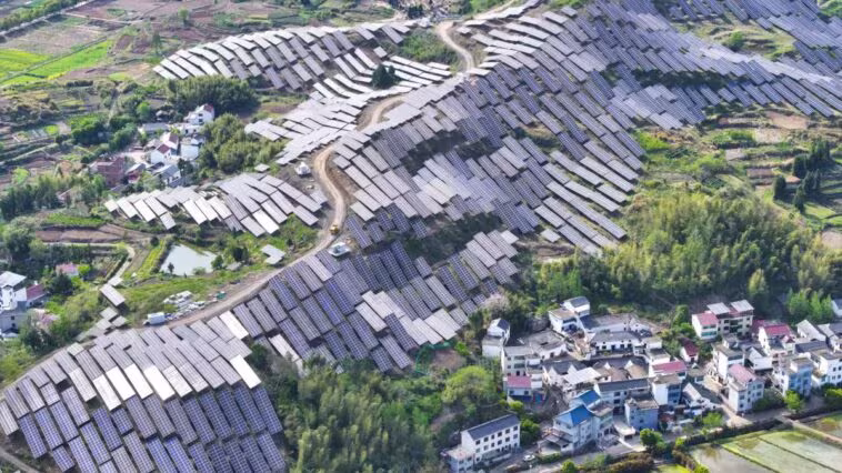 Pourquoi les énergies renouvelables seront la clé scientifique de 2025 selon la revue Science 1 Un vaste champ de panneaux solaires en Chine. Crédit : Getty