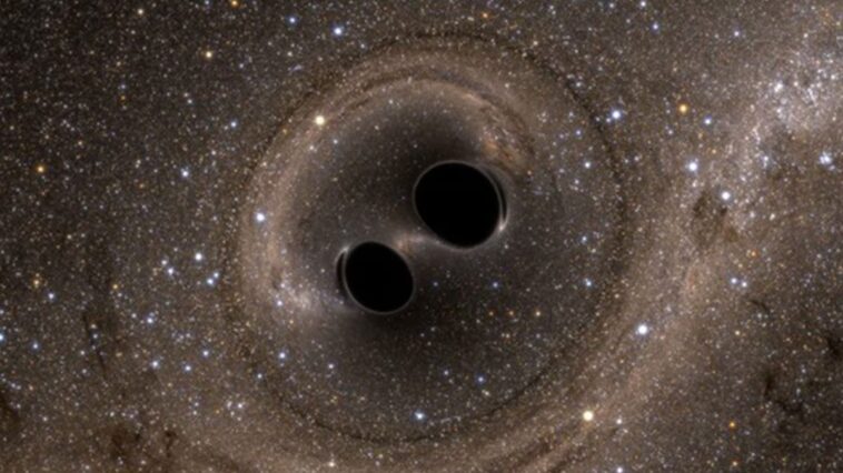 Un trou noir sans précédent… ou une illusion de l'univers ? L'énigme de GW231123 1 Simulation de la fusion de deux trous noirs et de la déformation de l'espace-temps. Des visualisations de ce type sont utilisées pour interpréter les signaux d'ondes gravitationnelles comme ceux observés lors de l'événement GW231123. Crédit : Simulating eXtreme Spacetimes (SXS)
