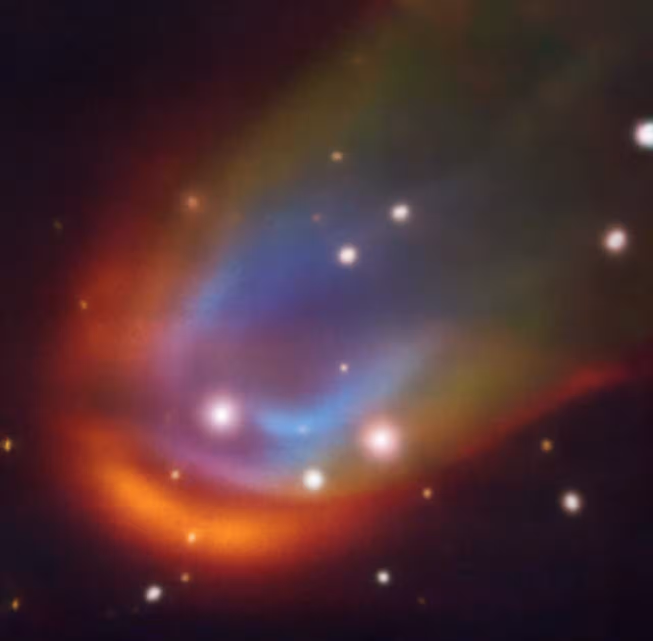 Une incroyable onde de choc colorée issue d'une étoile morte, selon les scientifiques : "C'est insondable" 3 Vue rapprochée du bow shock. Crédit : ESO/K. Iłkiewicz et S. Scaringi et al.