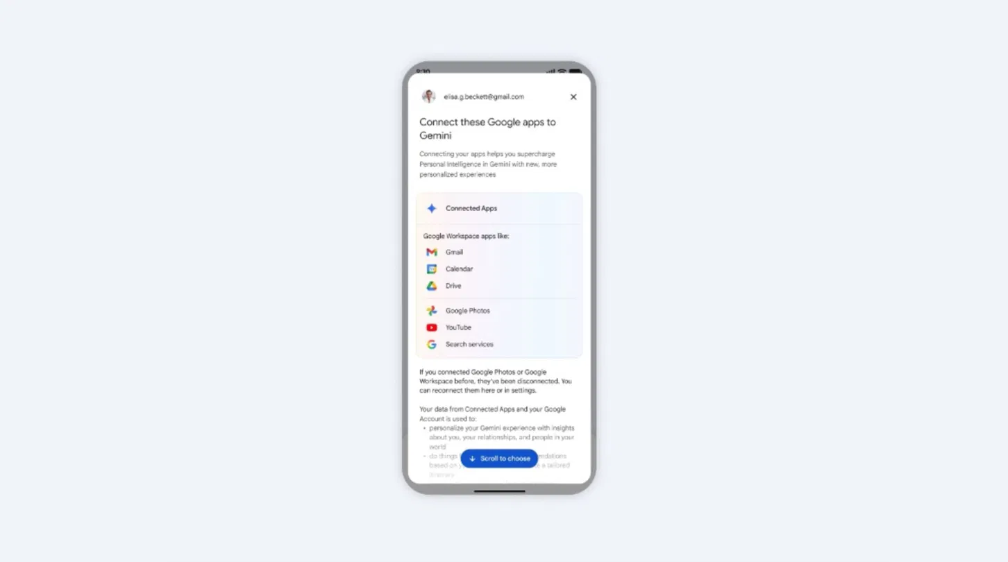 Permissions de Gemini avec les apps de Google