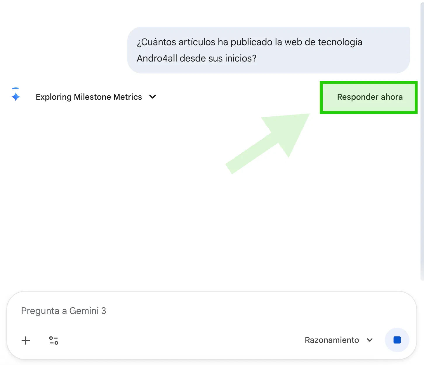 Voici comment optimiser la rapidité des réponses de Gemini à vos questions 3 Le bouton 'Répondre maintenant' de Gemini