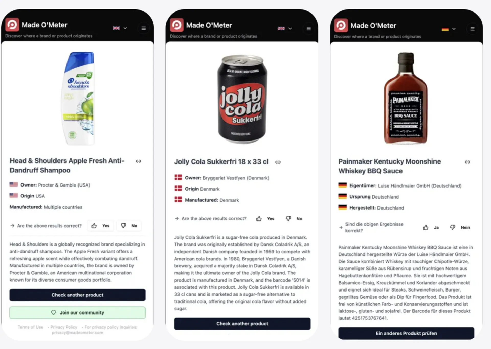 Des milliers de personnes en Europe du Nord téléchargent des applications pour boycotter les produits américains 3 Présentation de l’app Made O’Meter sur APP Store