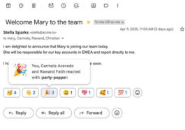 Gmail s'inspire de WhatsApp et permet désormais les réactions par emojis pour tous 8 Fini de répondre par un "OK" ou un "Merci" : Gmail copie WhatsApp et active les réactions avec des emojis pour tous