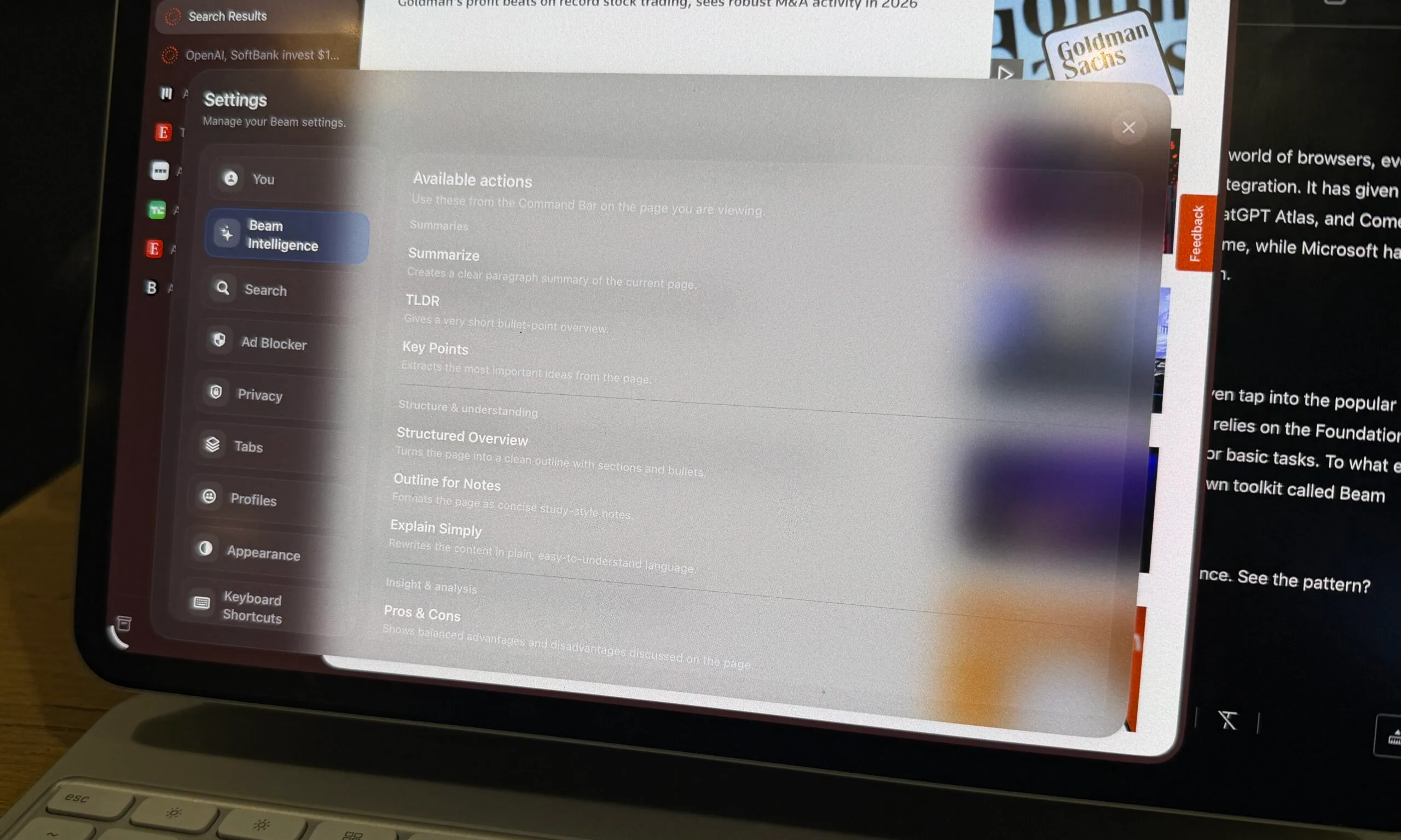 J'ai découvert un navigateur iPad qui offre enfin une expérience semblable à celle d'un ordinateur sur la tablette d'Apple 10 Fonctionnalités d'intelligence Beam sur iPad.
