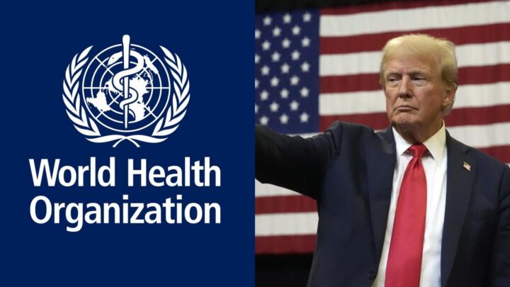 Les États-Unis quittent officiellement l'Organisation Mondiale de la Santé : “une décision présidentielle catastrophique” 2 Logotipo da OMS à esquerda e Donald Trump à direita.