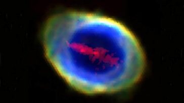 Une barre de fer mystérieuse au cœur de la Nébuleuse de l'Anneau : les captivantes hypothèses des scientifiques 12 La mystérieuse barre de fer (en rouge) découverte dans la Nebulosa Anello. Crédit : Roger Wesson et al/MNRAS