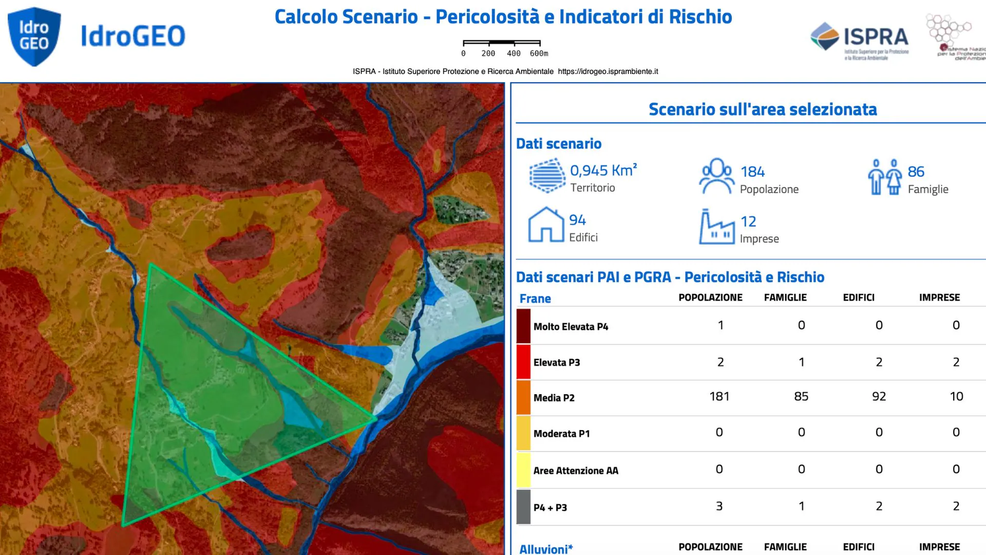 Affaire Niscemi : comment vérifier si votre maison est construite sur un terrain instable - le guide pour utiliser la plateforme 3 IdroGEO (ISPRA) | Exemple d'un rapport généré par la plateforme via la fonction "Calculer le scénario"
