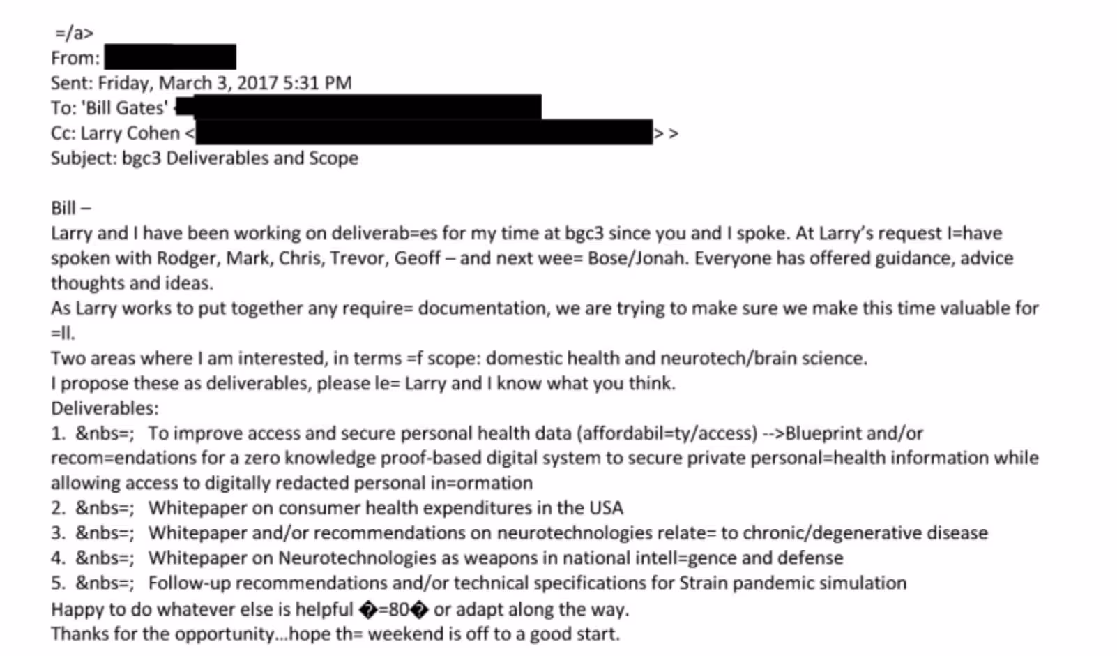 Bill Gates et le plan pour les pandémies dans les dossiers Epstein : pourquoi la théorie du complot s'effondre 3 Estratto della mail del 3 marzo 2017 presente nei file Epstein.