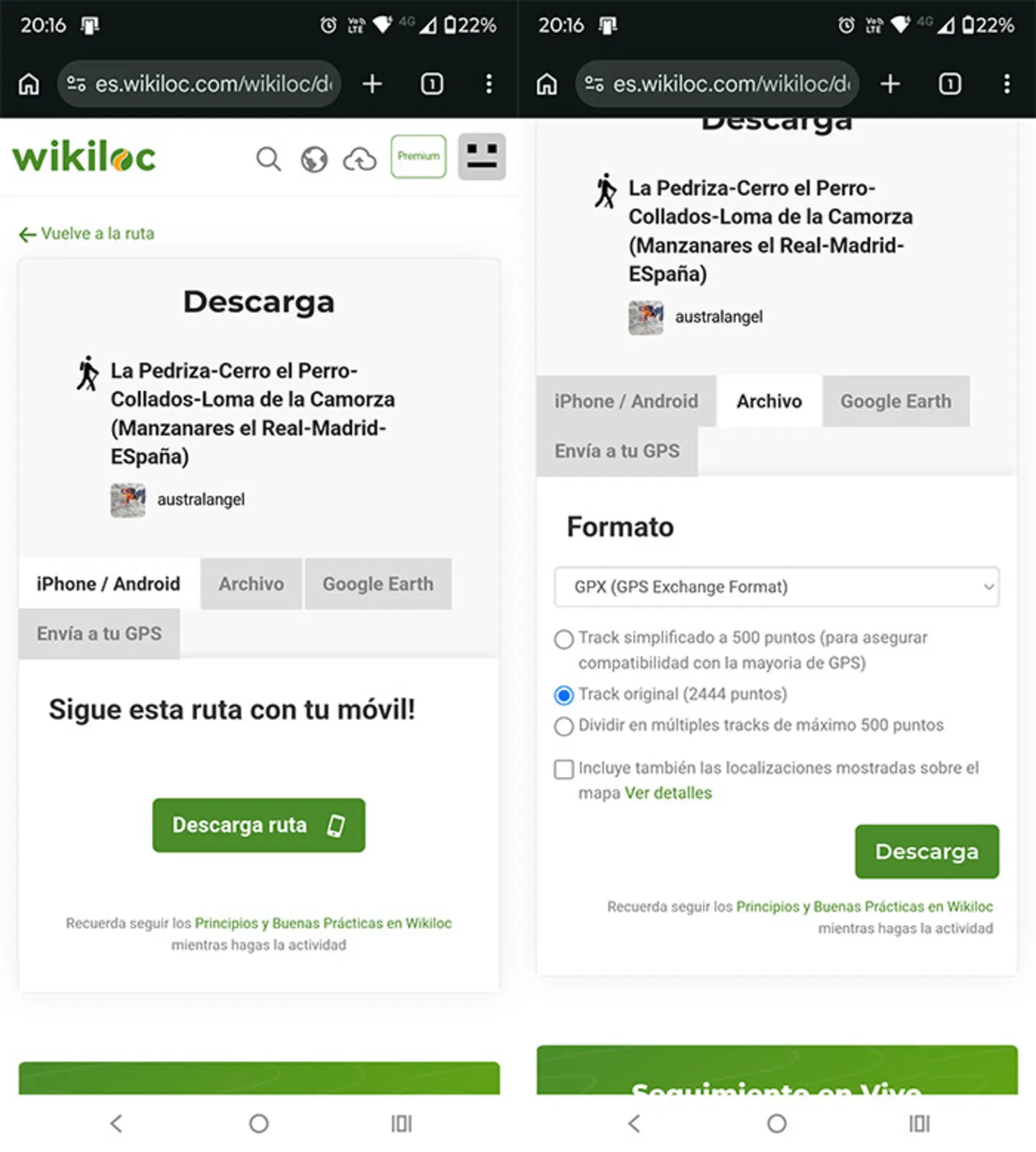 Télécharger la carte Wikiloc au format GPX