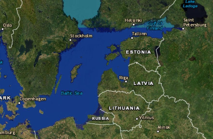 La Mer Baltique avec une élévation d'1 mètre. Crédit : FloodMaps