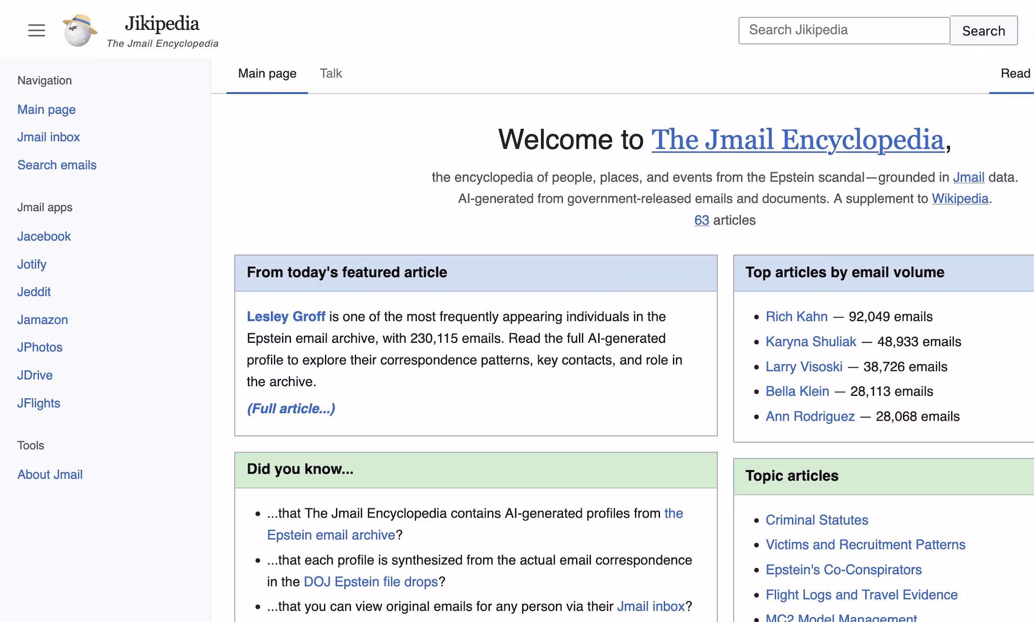 L'encyclopédie conçue pour explorer tous les fichiers Epstein : découvrez comment fonctionne Jikipedia 3 JIKIPEDIA | L’interface de l’encyclopédie