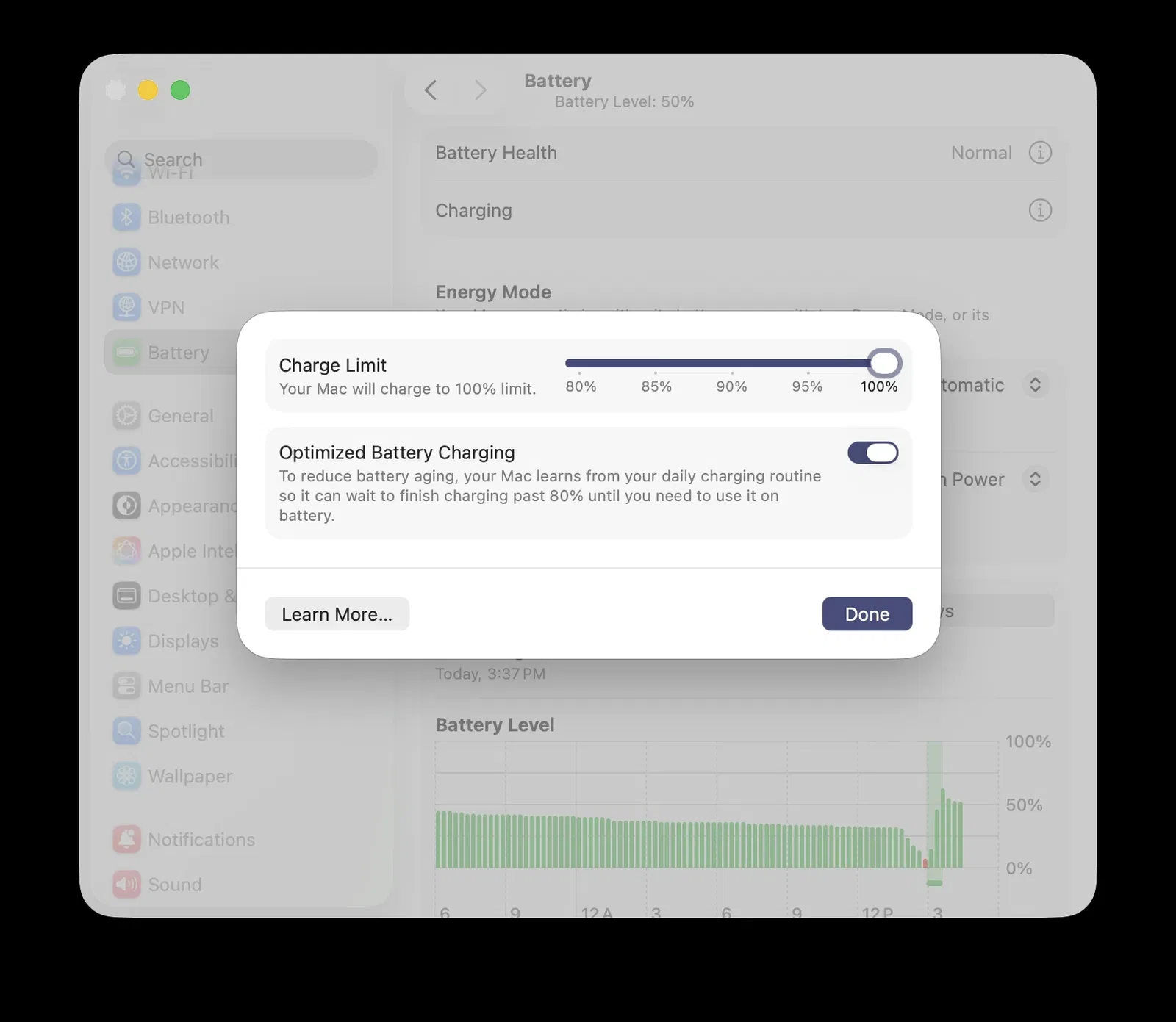 Si vous utilisez votre MacBook branché, macOS vous proposera une méthode native pour limiter la charge