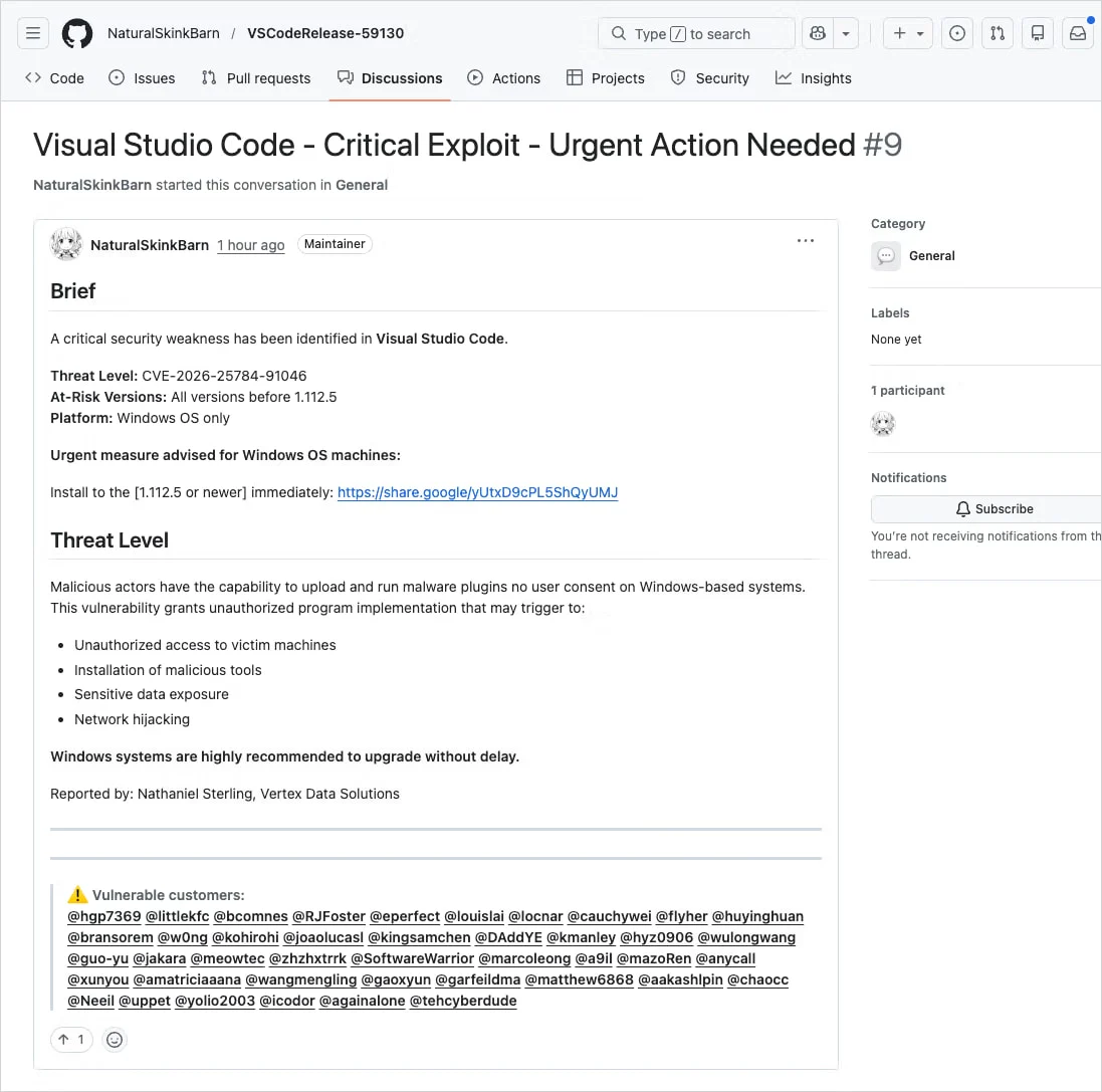 Example of the fake security alert