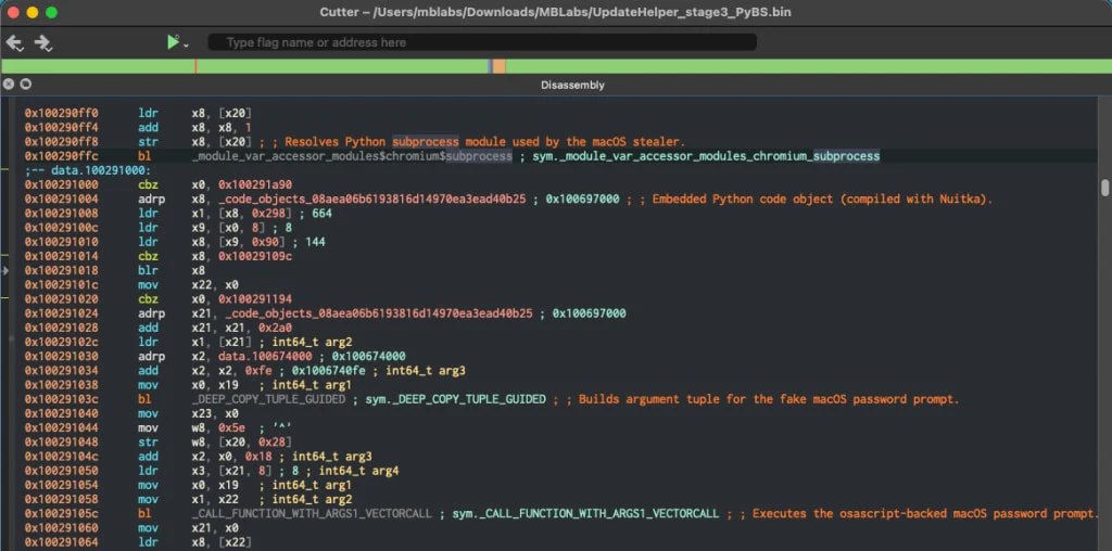 The malware's disassembly view