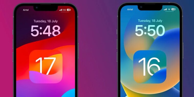 Apple propose des mises à jour pour les anciens appareils sous iOS 16 et 17 1 Deux iPhone avec iOS 16 et iOS 17