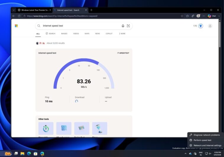 Le nouveau test de vitesse Internet de Windows 11 est… tout simplement un raccourci vers Bing 1 Le nouveau test de vitesse Internet de Windows 11 est… tout simplement un raccourci vers Bing