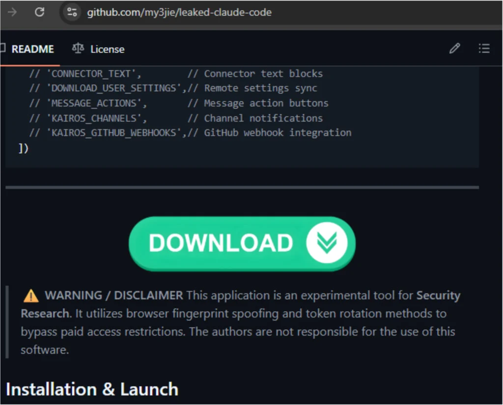 Fuite de code de Claude utilisée pour diffuser un malware infostealer sur GitHub 4 Second malicious GitHub repository