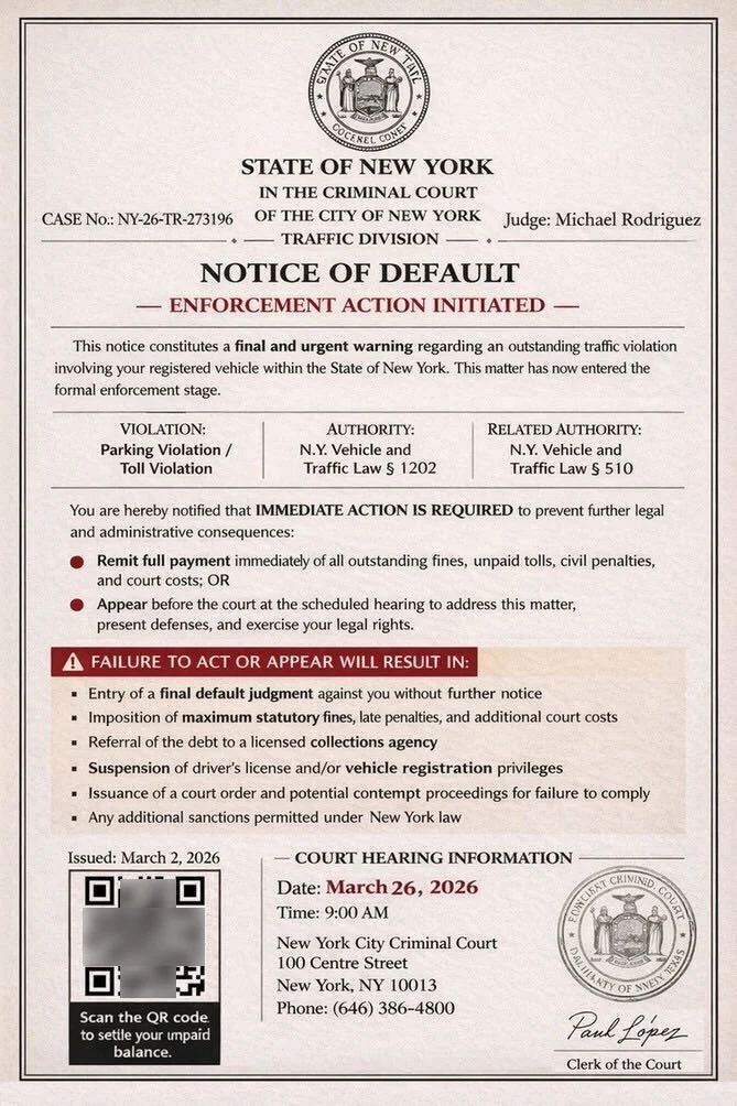 Les arnaques aux infractions de circulation passent aux codes QR dans de nouveaux textos de phishing 2 Fake court notice about traffic violations