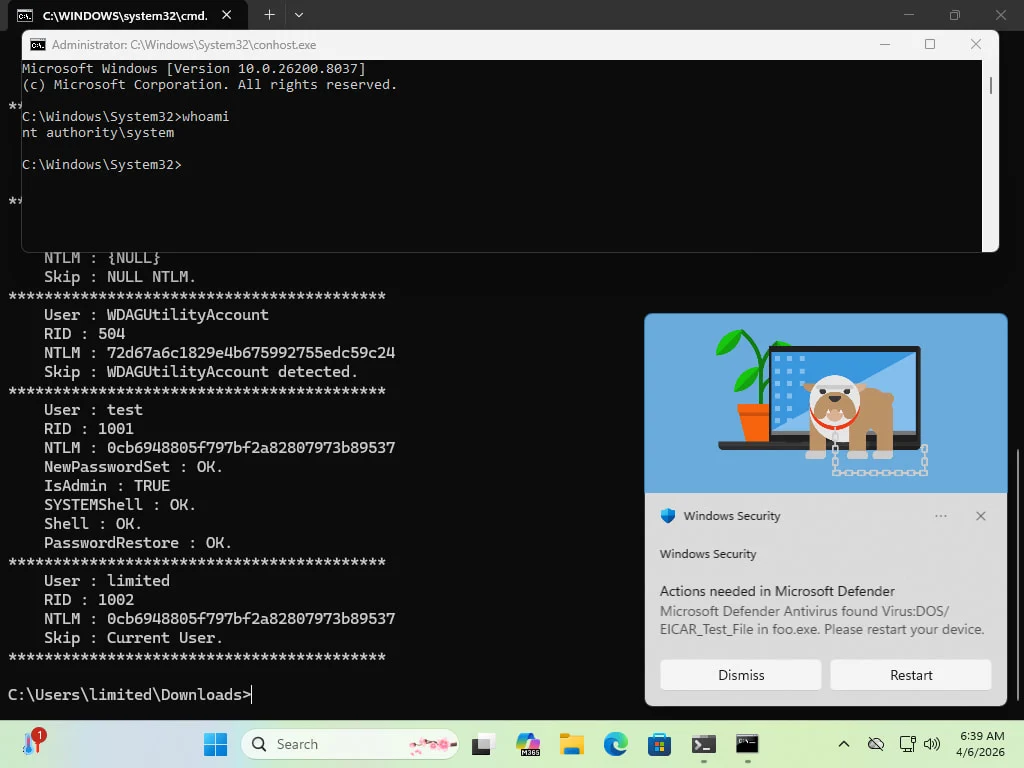 Chercheur frustré divulgue l'exploit zero-day Windows "BlueHammer" 2 Exploit demo