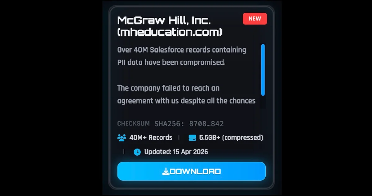 Violation de données chez le géant de l'éducation McGraw Hill touche 13,5 millions de comptes 2 McGraw Hill entry on ShinyHunters' extortion portal