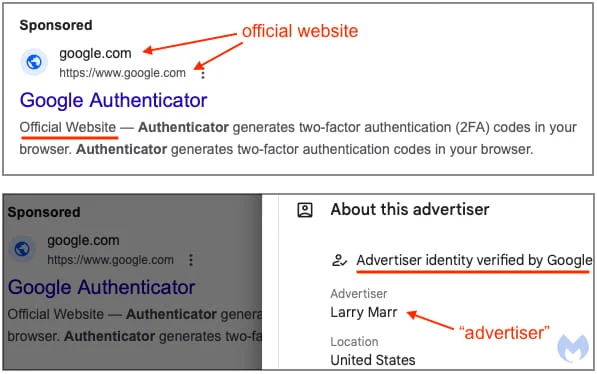 Google élargit l'utilisation de l'IA Gemini pour lutter contre les annonces malveillantes sur sa plateforme 3 Malicious Google ad impersonating Google.com